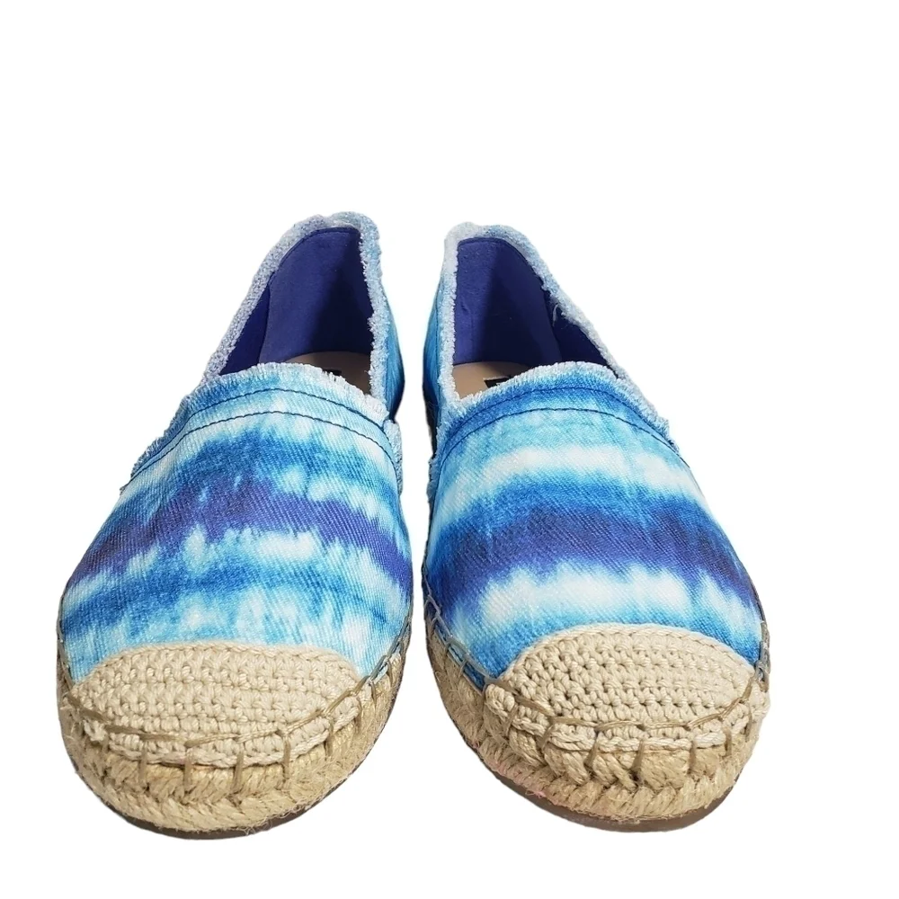 Nine West Maybe Medium Blue Fabric Espadrille Flats Sz 7.5M
